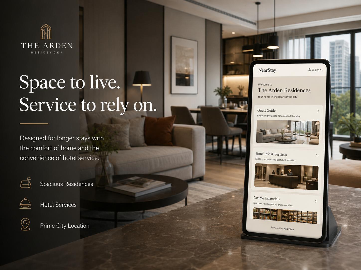 NearStay digital guest guide for serviced residences — Arbor Suites example
